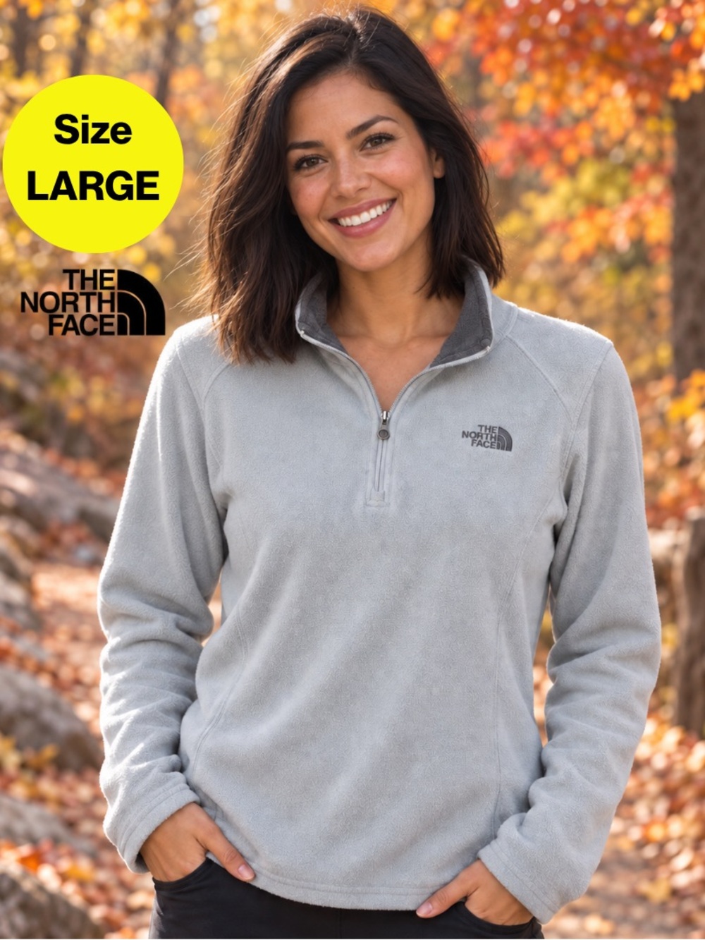 NORTH FACE 🏔️ Women's Super Soft Fleece 3/4 Zip-Up Gray Pullover (Size Large)